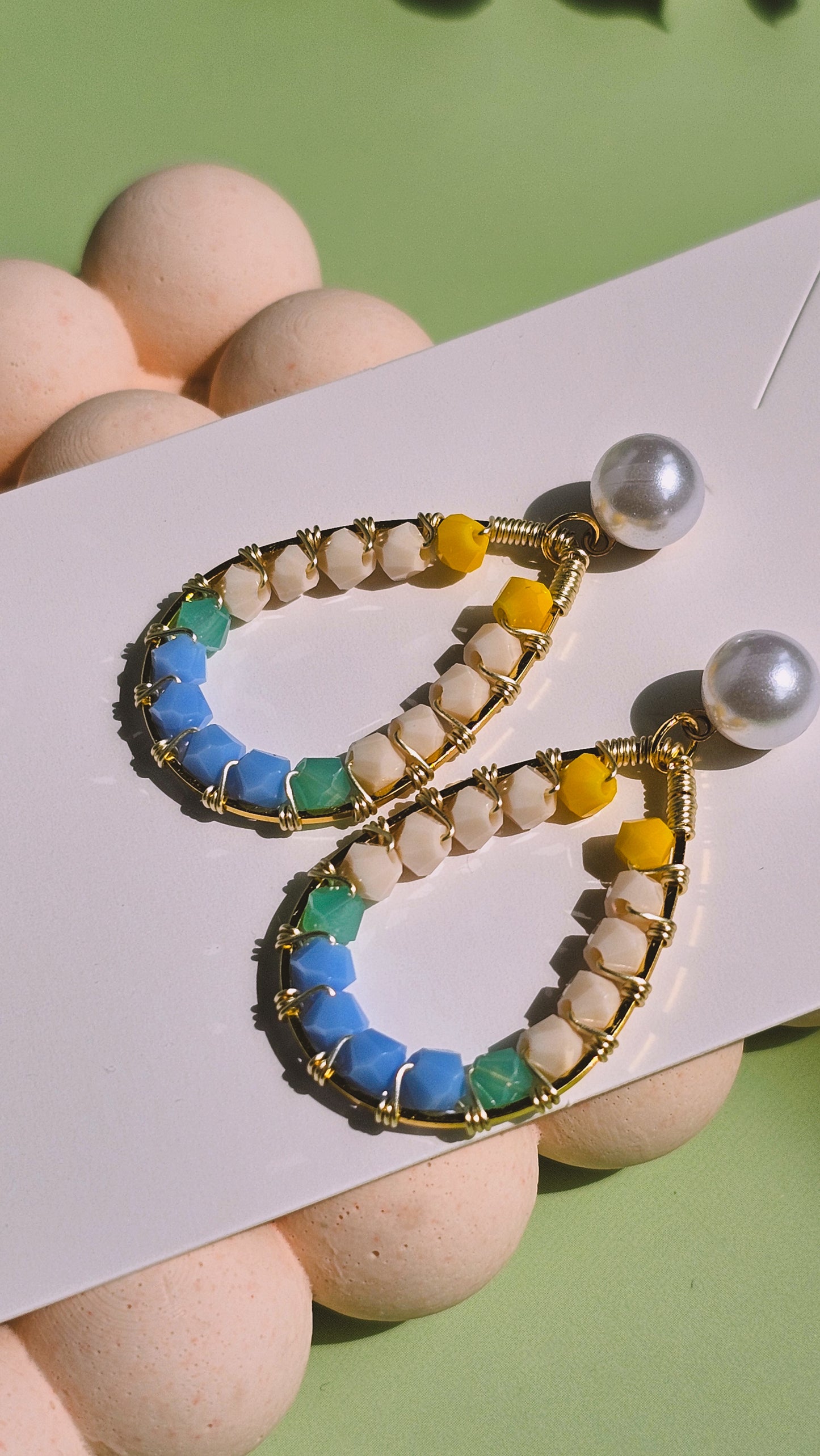 Sunset Dream, Bring Me to the Beach Earrings, Wire Wrapped, Faux Pearl, Glass