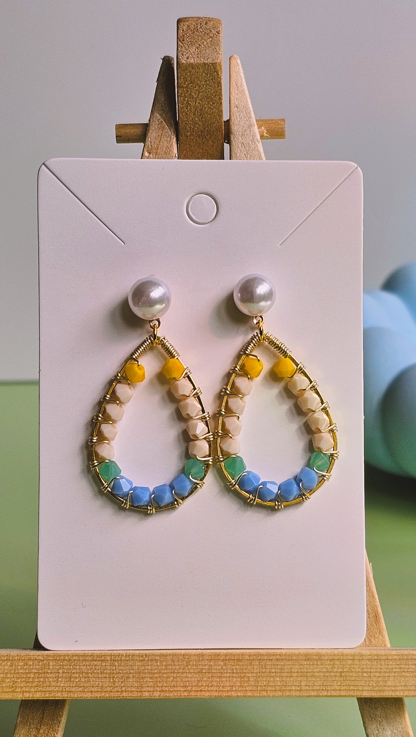Sunset Dream, Bring Me to the Beach Earrings, Wire Wrapped, Faux Pearl, Glass