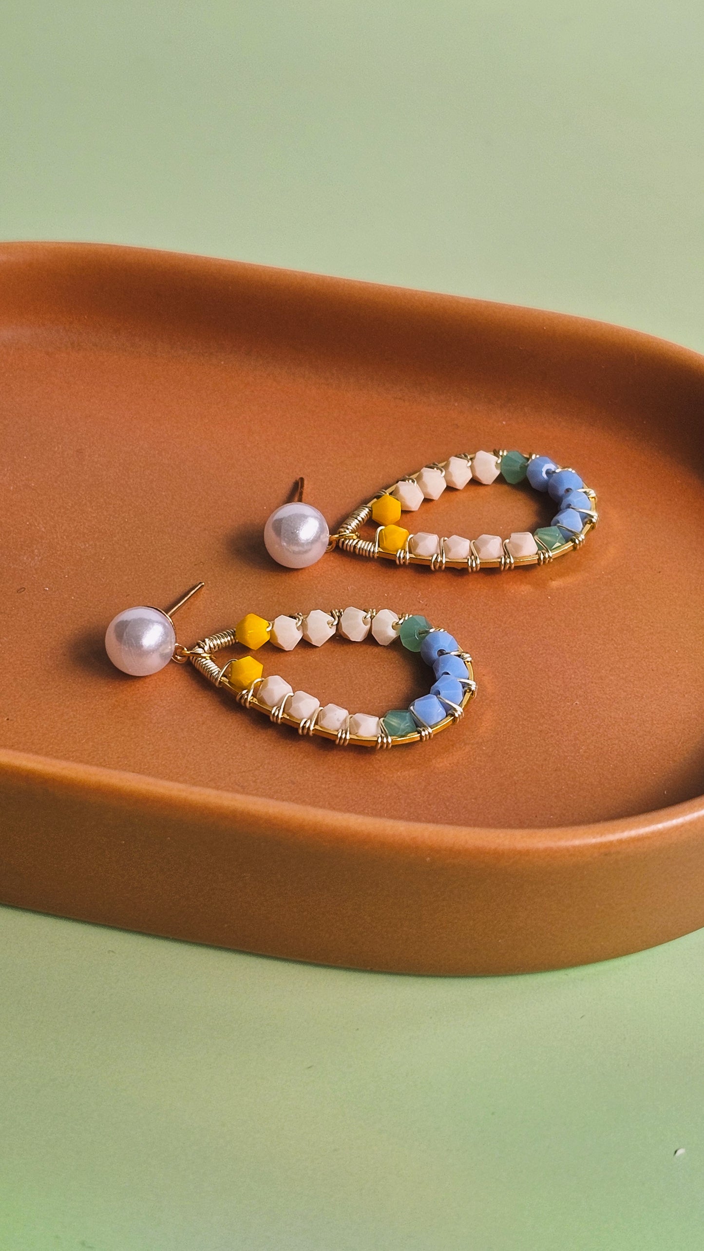 Sunset Dream, Bring Me to the Beach Earrings, Wire Wrapped, Faux Pearl, Glass