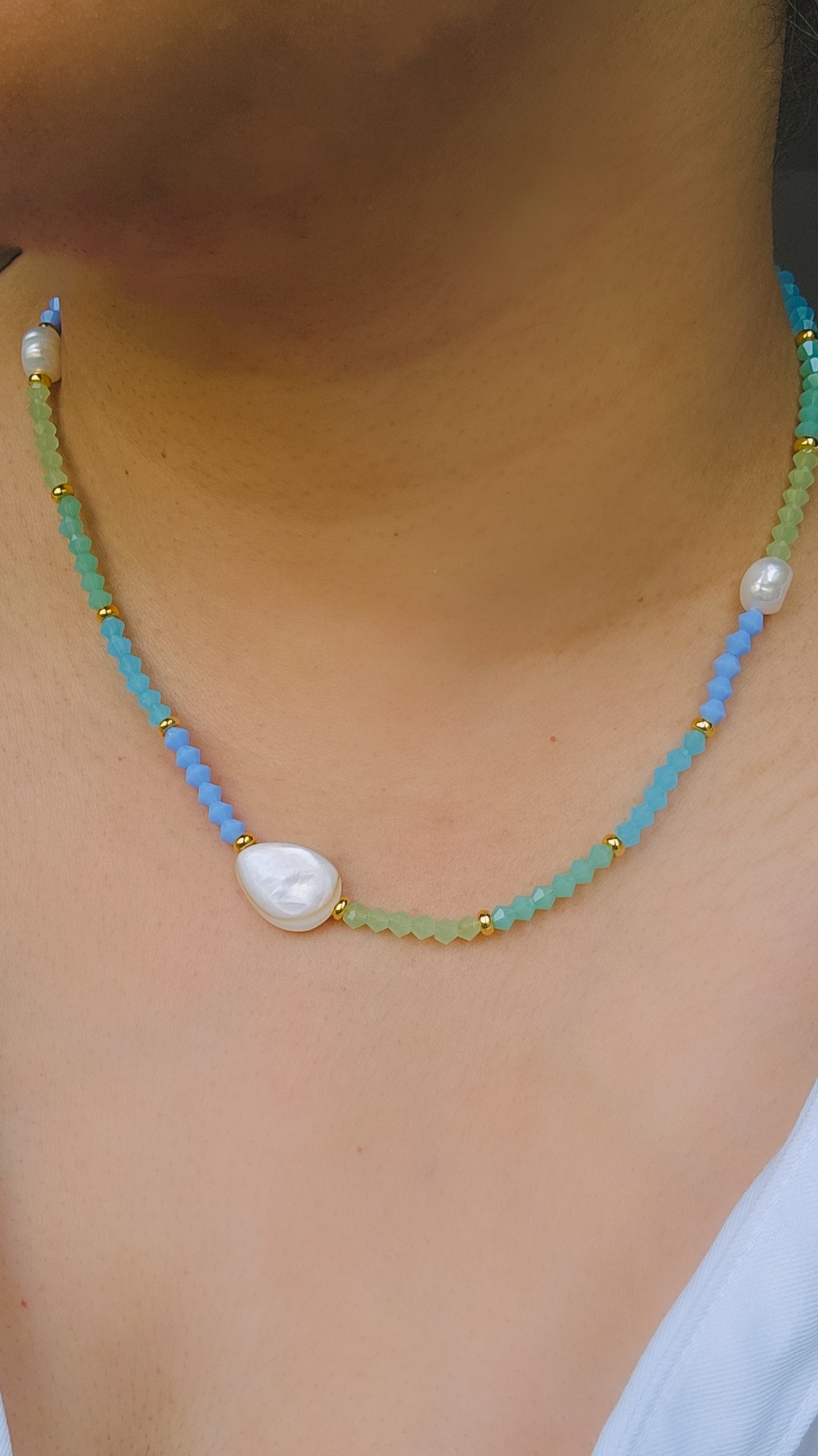 Coastal Dream Necklace, Bring Me To The Beach, Glass, Seashell, Freshwater Pearl
