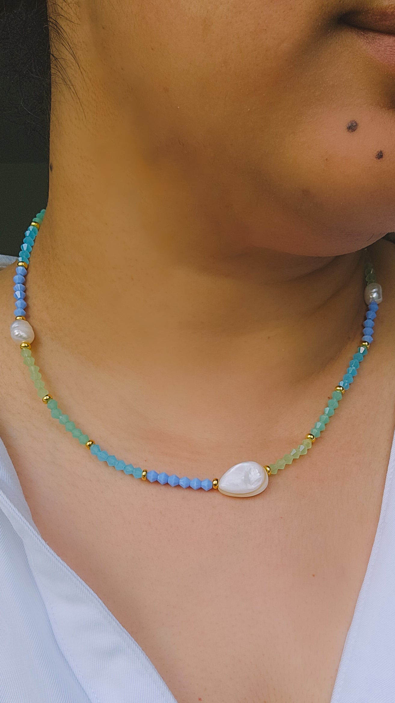 Coastal Dream Necklace, Bring Me To The Beach, Glass, Seashell, Freshwater Pearl