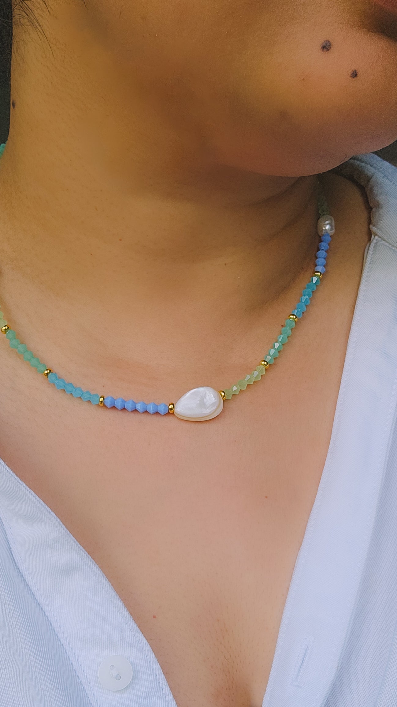Coastal Dream Necklace, Bring Me To The Beach, Glass, Seashell, Freshwater Pearl
