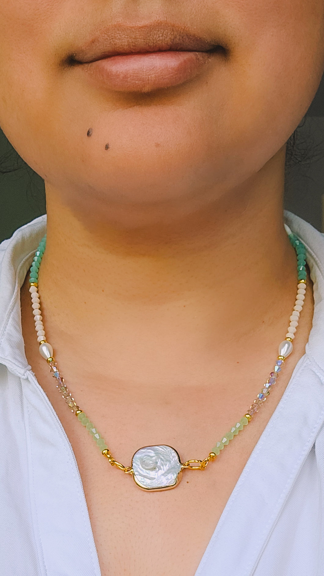 Pretty in Pearl Necklace, Glass, Wire Wrapped, Handmade, Unique Pearl
