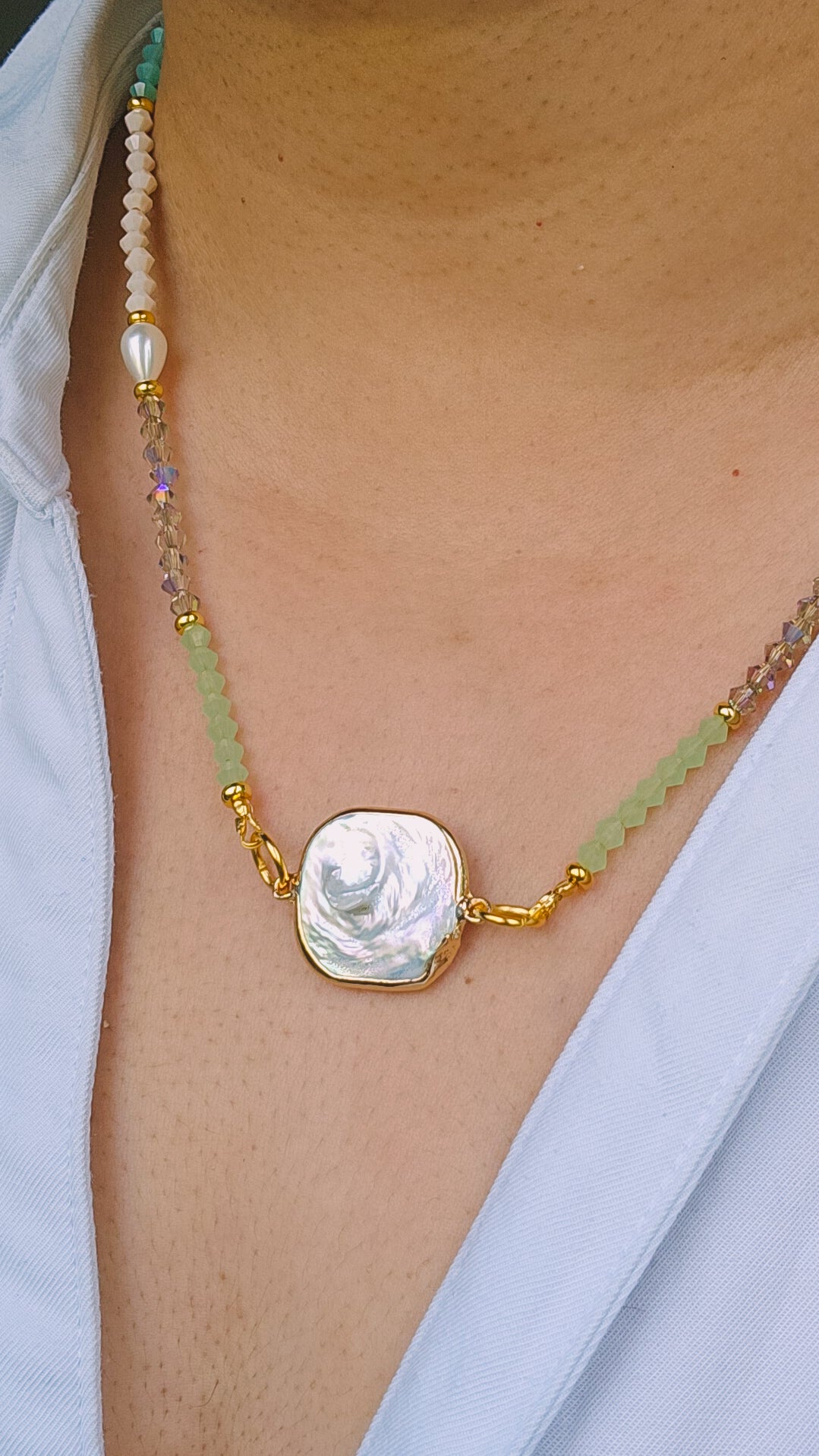 Pretty in Pearl Necklace, Glass, Wire Wrapped, Handmade, Unique Pearl