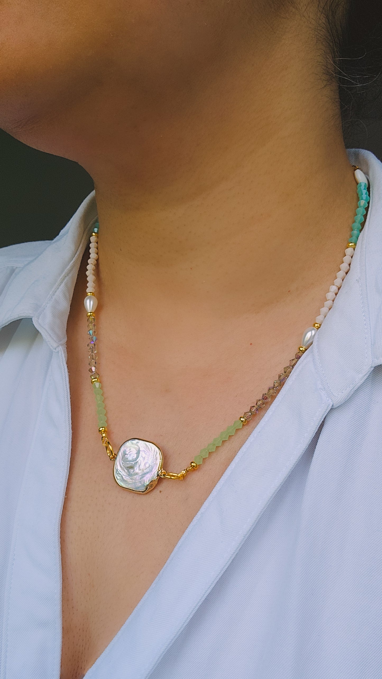 Pretty in Pearl Necklace, Glass, Wire Wrapped, Handmade, Unique Pearl