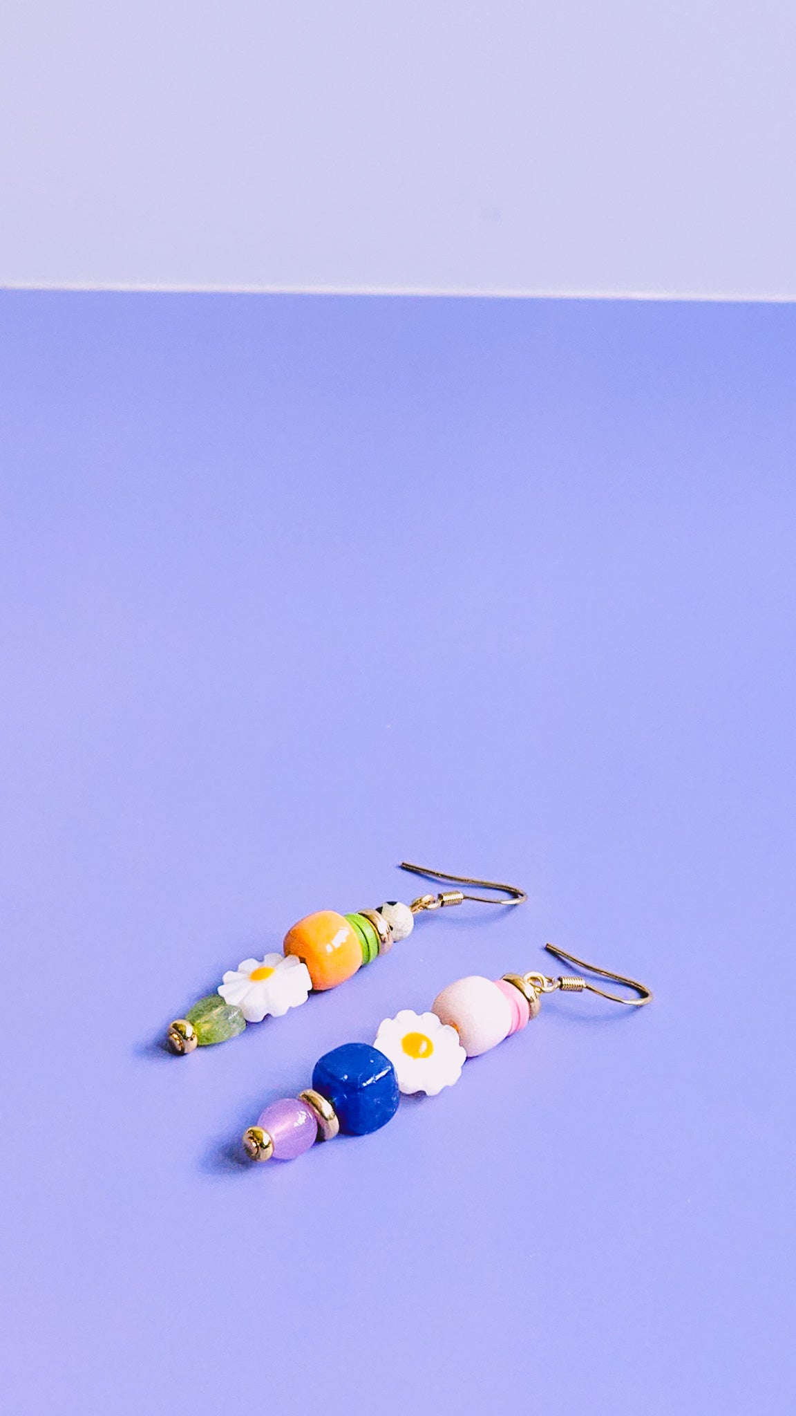 Floral Ecstasy Glass, Resin, Milifiore Glass and Gemstone Drop Earrings