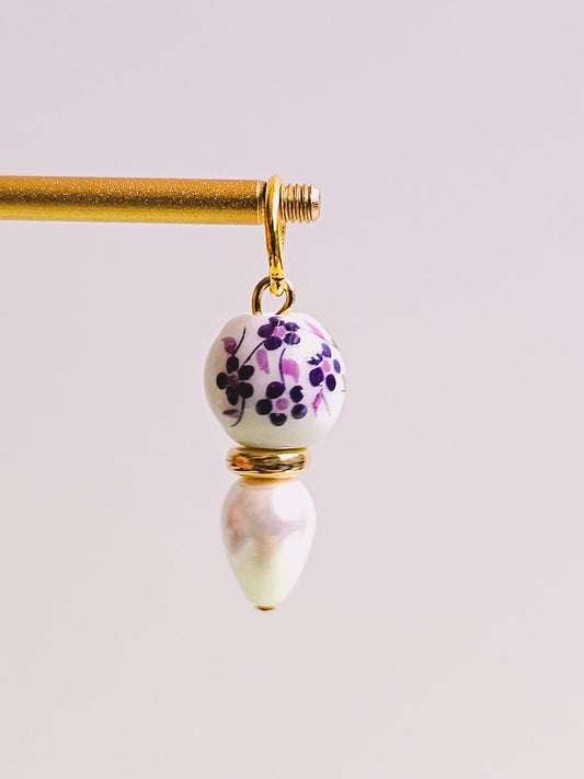 Purple Porcelain Floral Charm for Opaluxe Charm Hoops