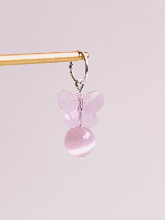 Pink Cat Eye Gemstone Glass Butterfly Charm for Opaluxe Charm Hoops