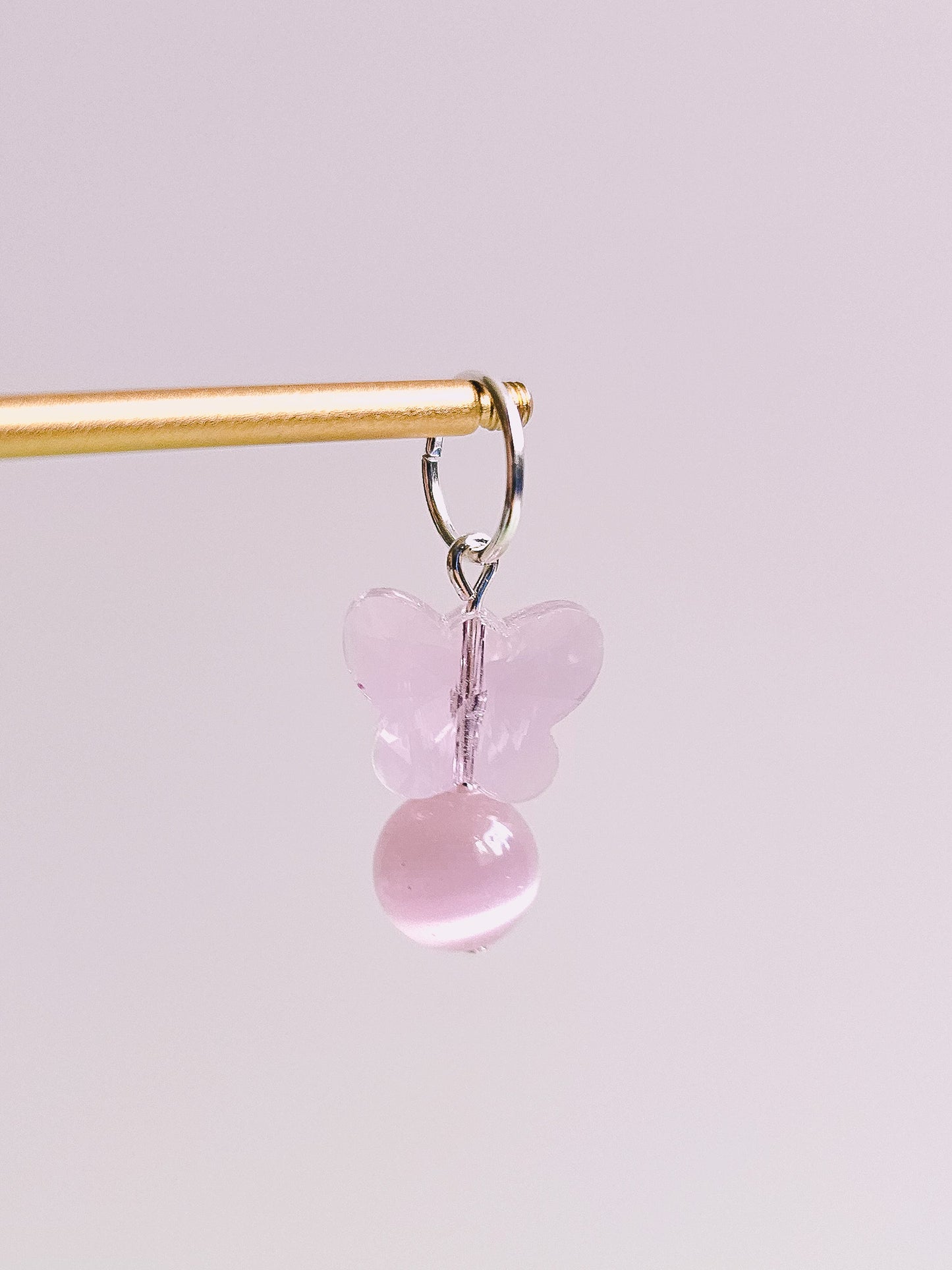 Pink Cat Eye Gemstone Glass Butterfly Charm for Opaluxe Charm Hoops