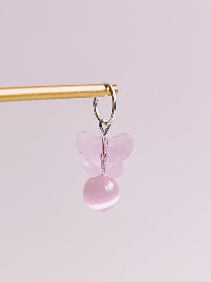 Pink Cat Eye Gemstone Glass Butterfly Charm for Opaluxe Charm Hoops