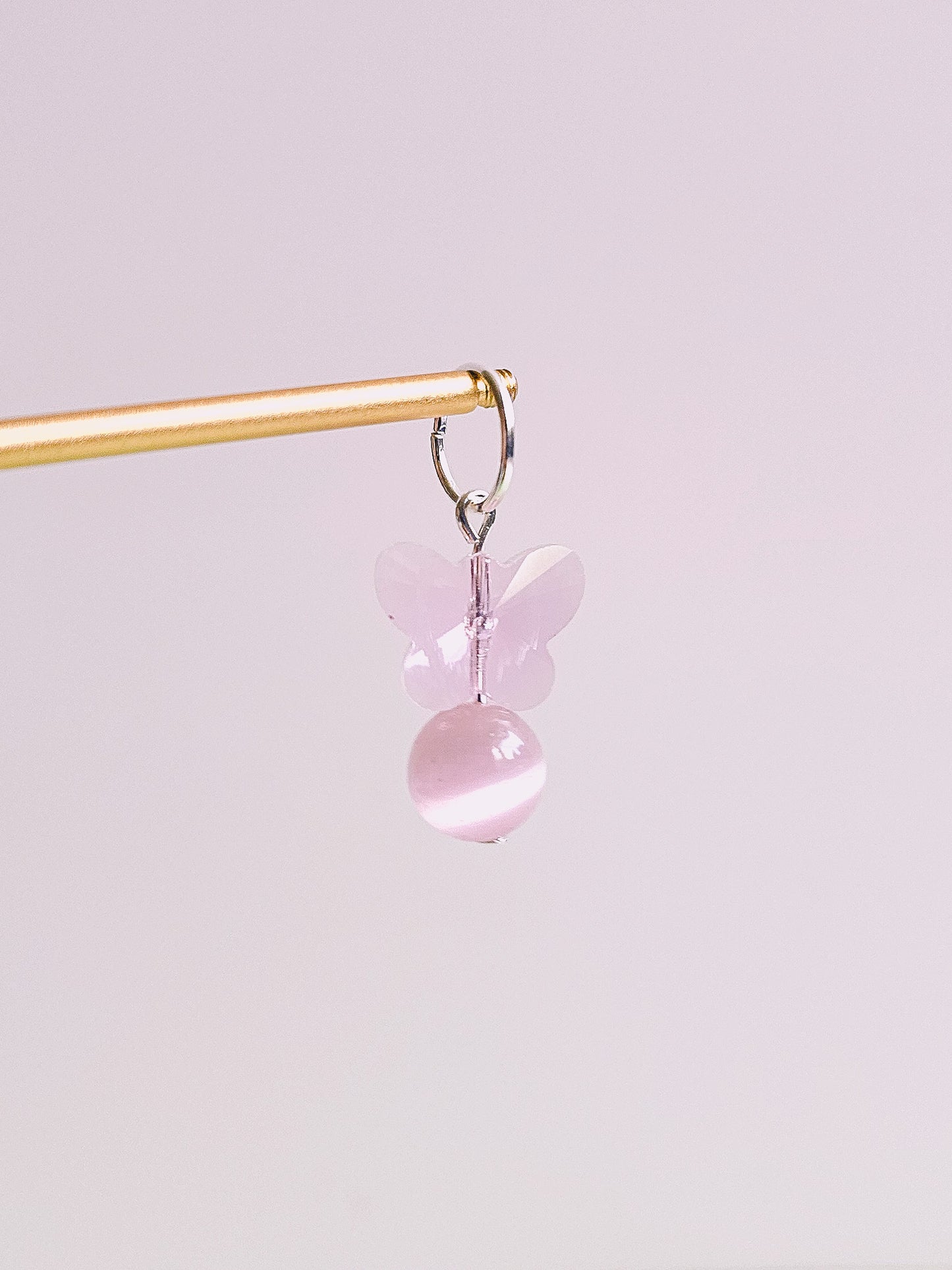 Pink Cat Eye Gemstone Glass Butterfly Charm for Opaluxe Charm Hoops