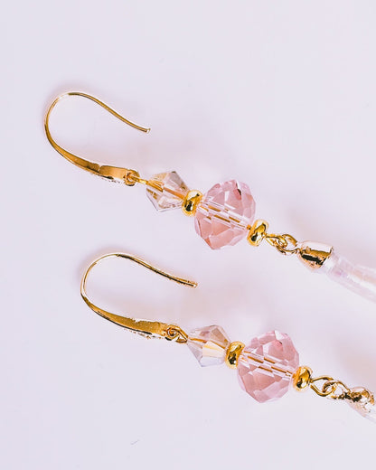 Rhinestone, Glass, Freshwater Baroque Pearl Wedding Earrings