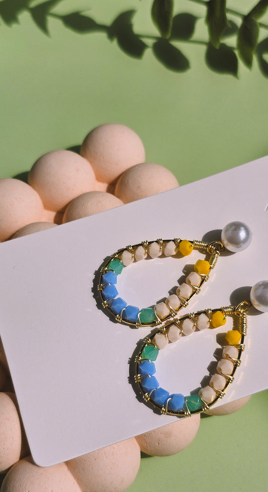 Sunset Dream, Bring Me to the Beach Earrings, Wire Wrapped, Faux Pearl, Glass