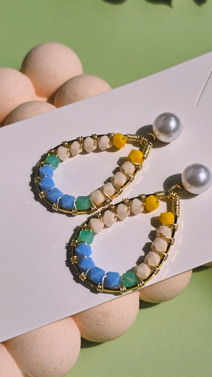 Sunset Dream, Bring Me to the Beach Earrings, Wire Wrapped, Faux Pearl, Glass