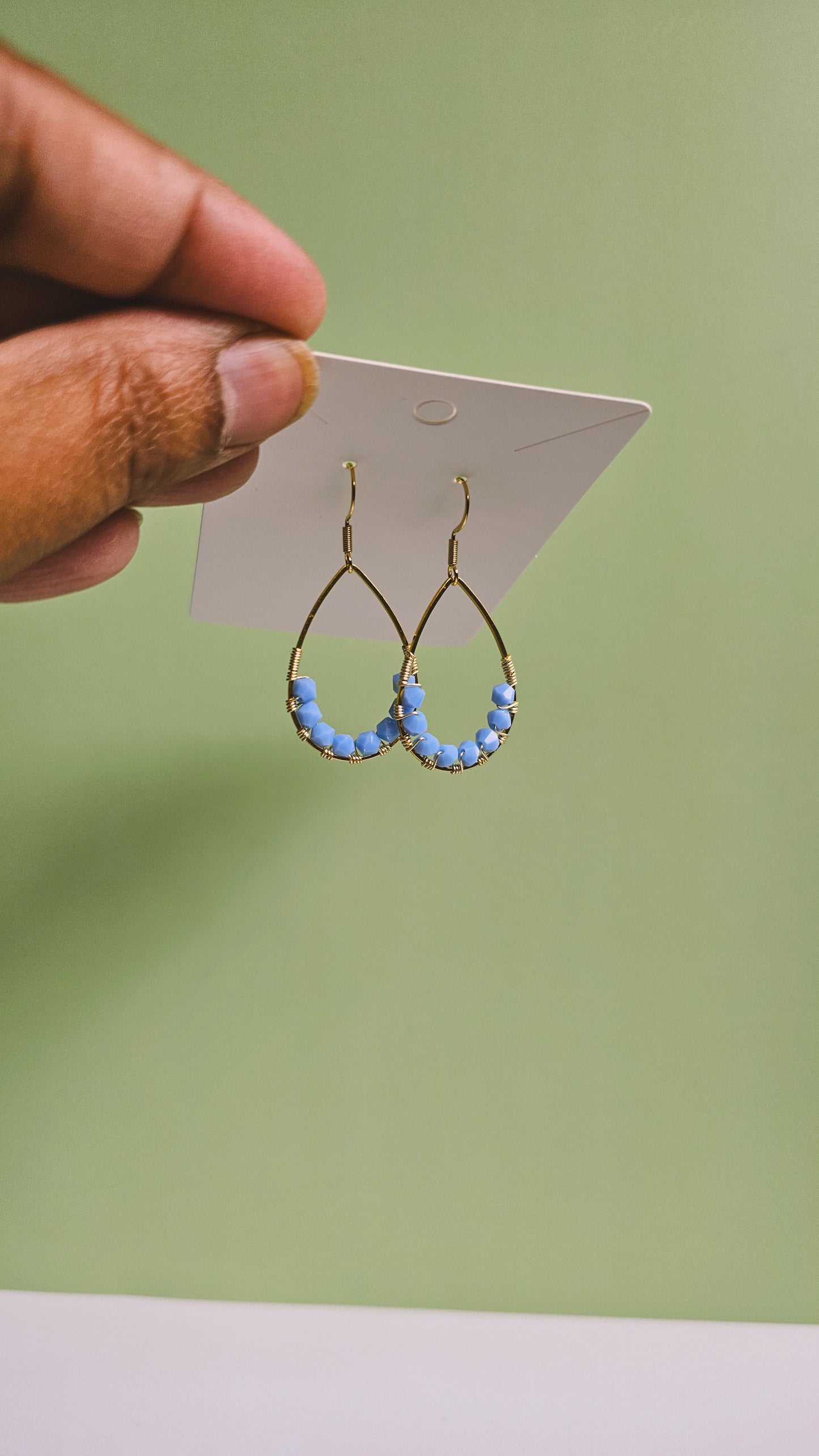 Serenity, Bring Me to the Beach, Wire Wrapped Earrings, Handmade, Teardrop Shaped