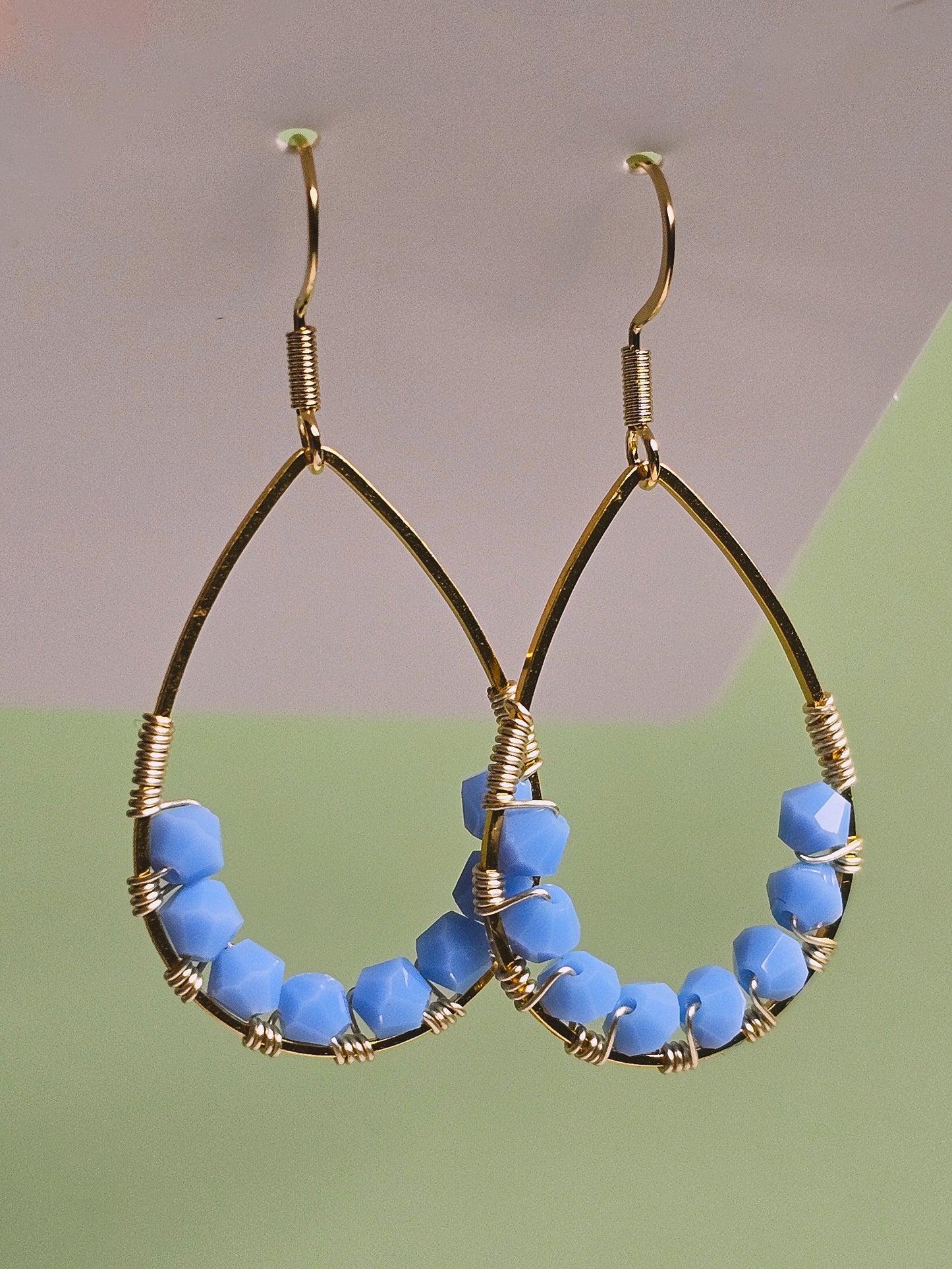 Serenity, Bring Me to the Beach, Wire Wrapped Earrings, Handmade, Teardrop Shaped