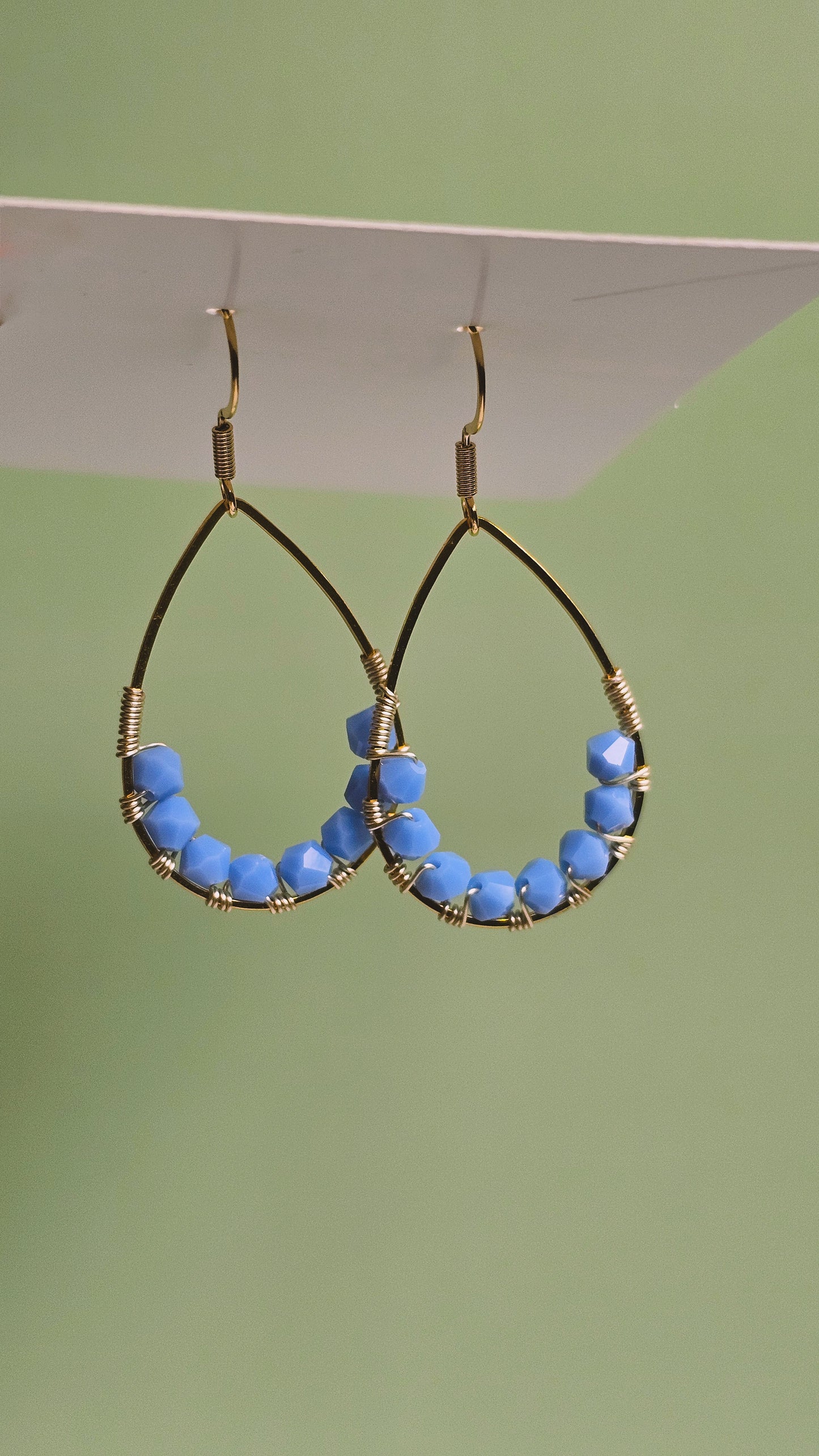 Serenity, Bring Me to the Beach, Wire Wrapped Earrings, Handmade, Teardrop Shaped