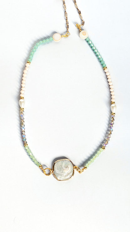 Pretty in Pearl Necklace, Glass, Wire Wrapped, Handmade, Unique Pearl