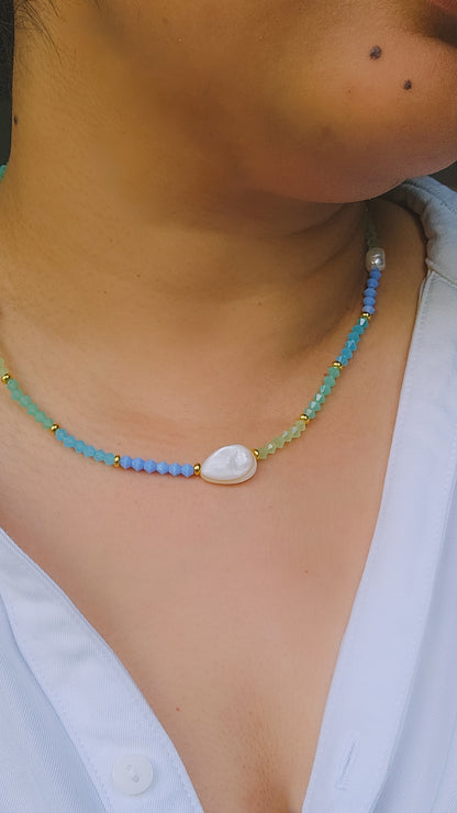 Coastal Dream Necklace, Bring Me To The Beach, Glass, Seashell, Freshwater Pearl