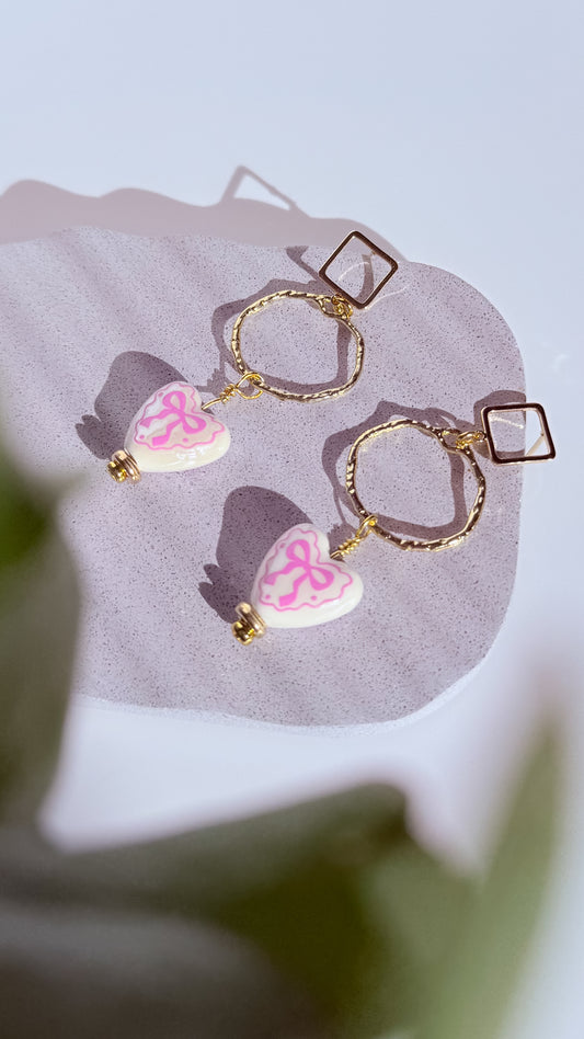 Porcelain Heart Hand Painted 18k Gold Plated Drop Earrings