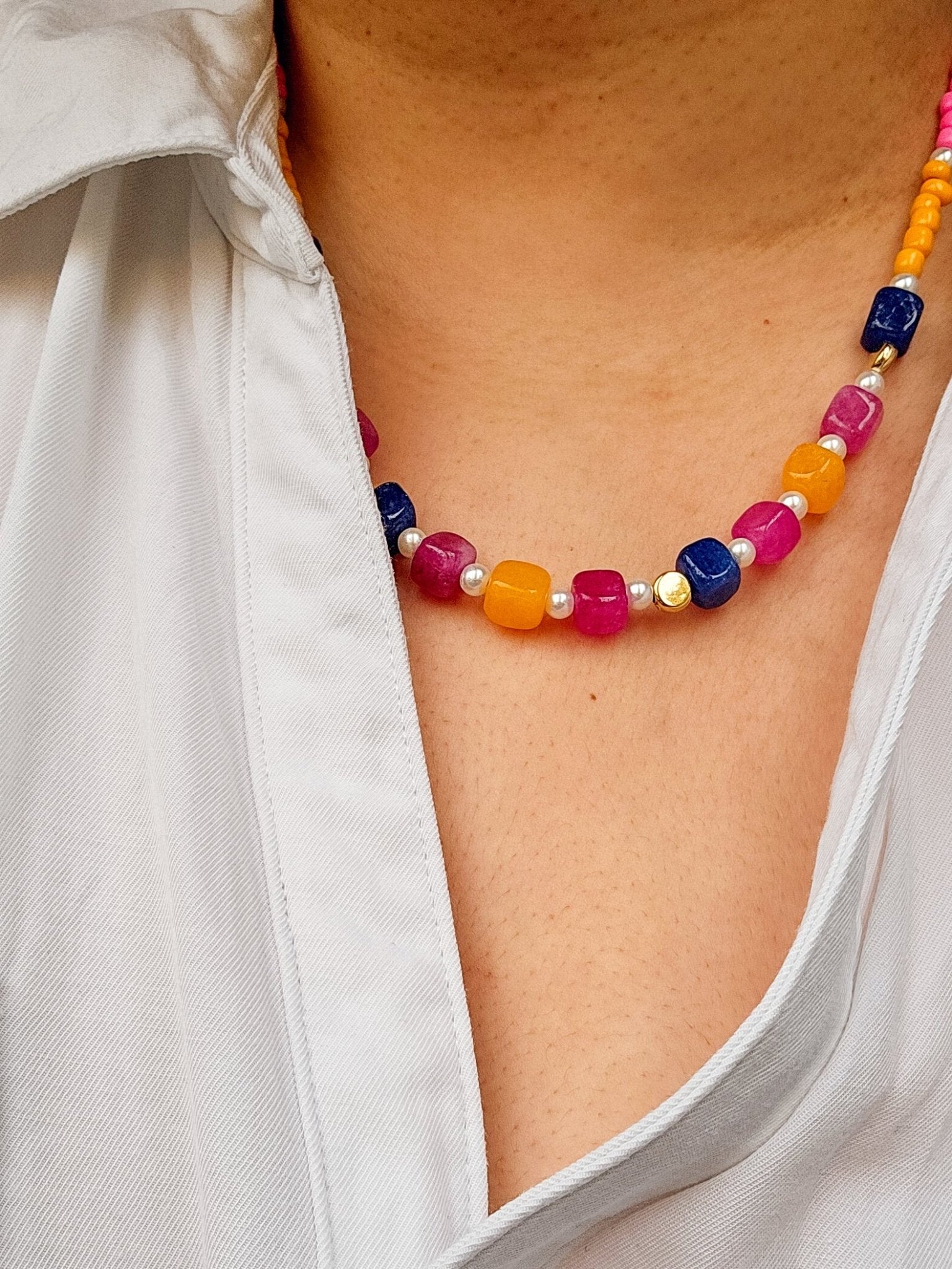 Chunky Candy Semi Precious Gemstone Necklace - Opal and Thread