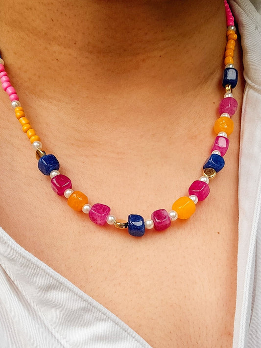 Chunky Candy Semi Precious Gemstone Necklace - Opal and Thread