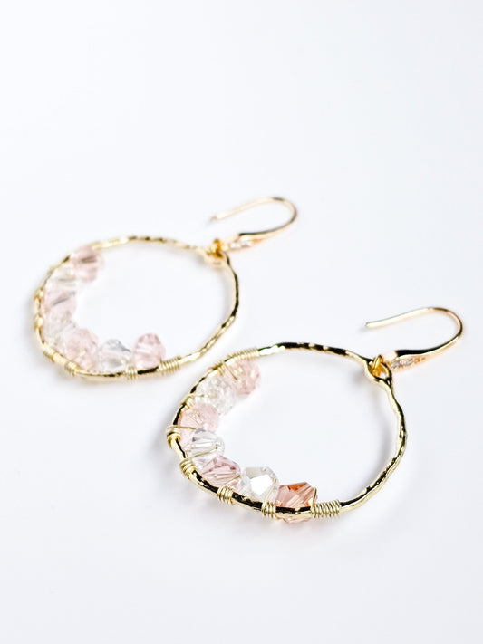 Circe, Wire Wrapped 18K Gold Plated Cubic Zirconia Hook Earrings - Opal and Thread