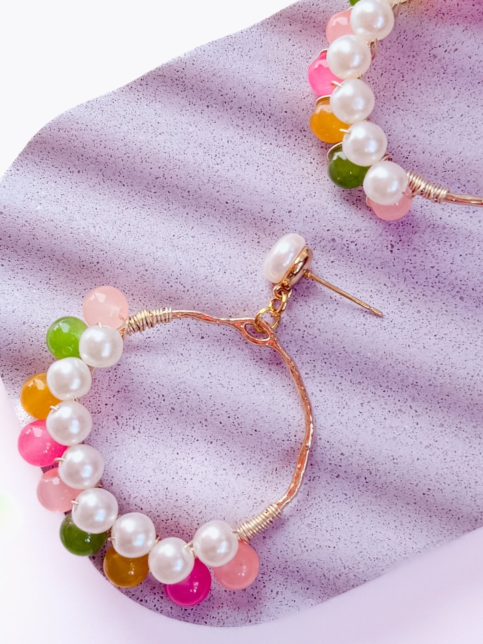 Rainbow Pearls 18k Gold Plated Faux Pearl Dopamine Earrings - Opal and Thread