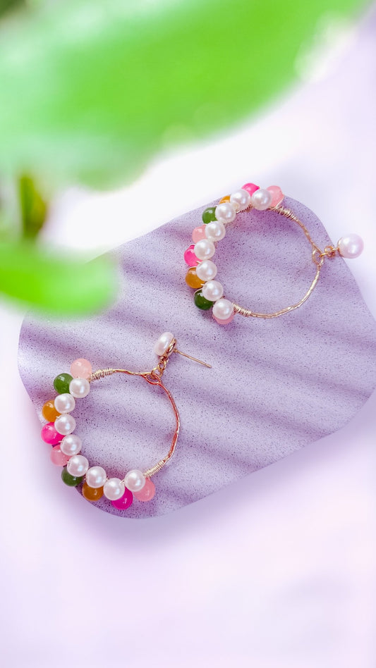 Rainbow Pearls 18k Gold Plated Faux Pearl Dopamine Earrings - Opal and Thread