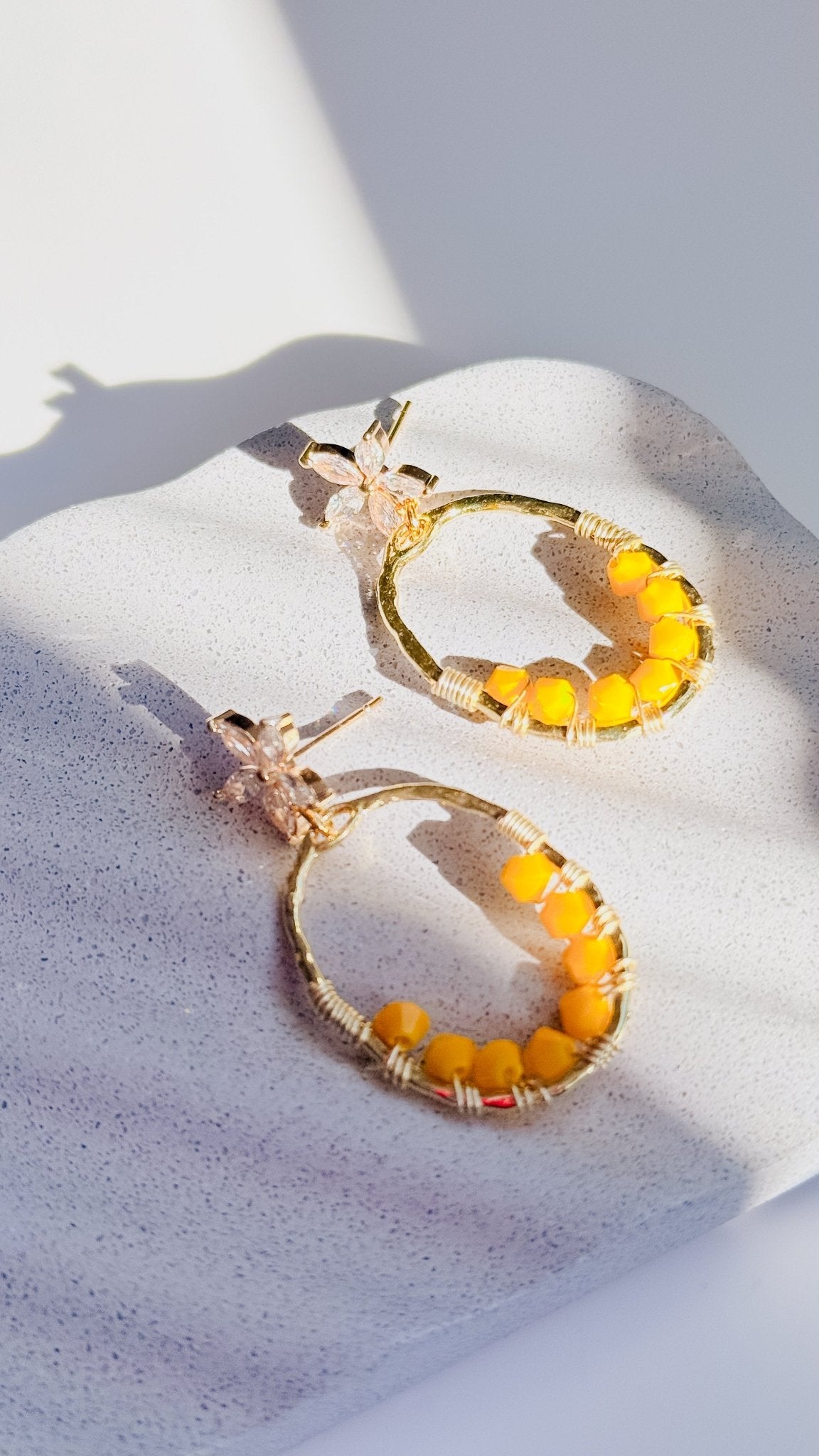 Sunny Marigold Cubic Zirconia Glass Earrings - Opal and Thread