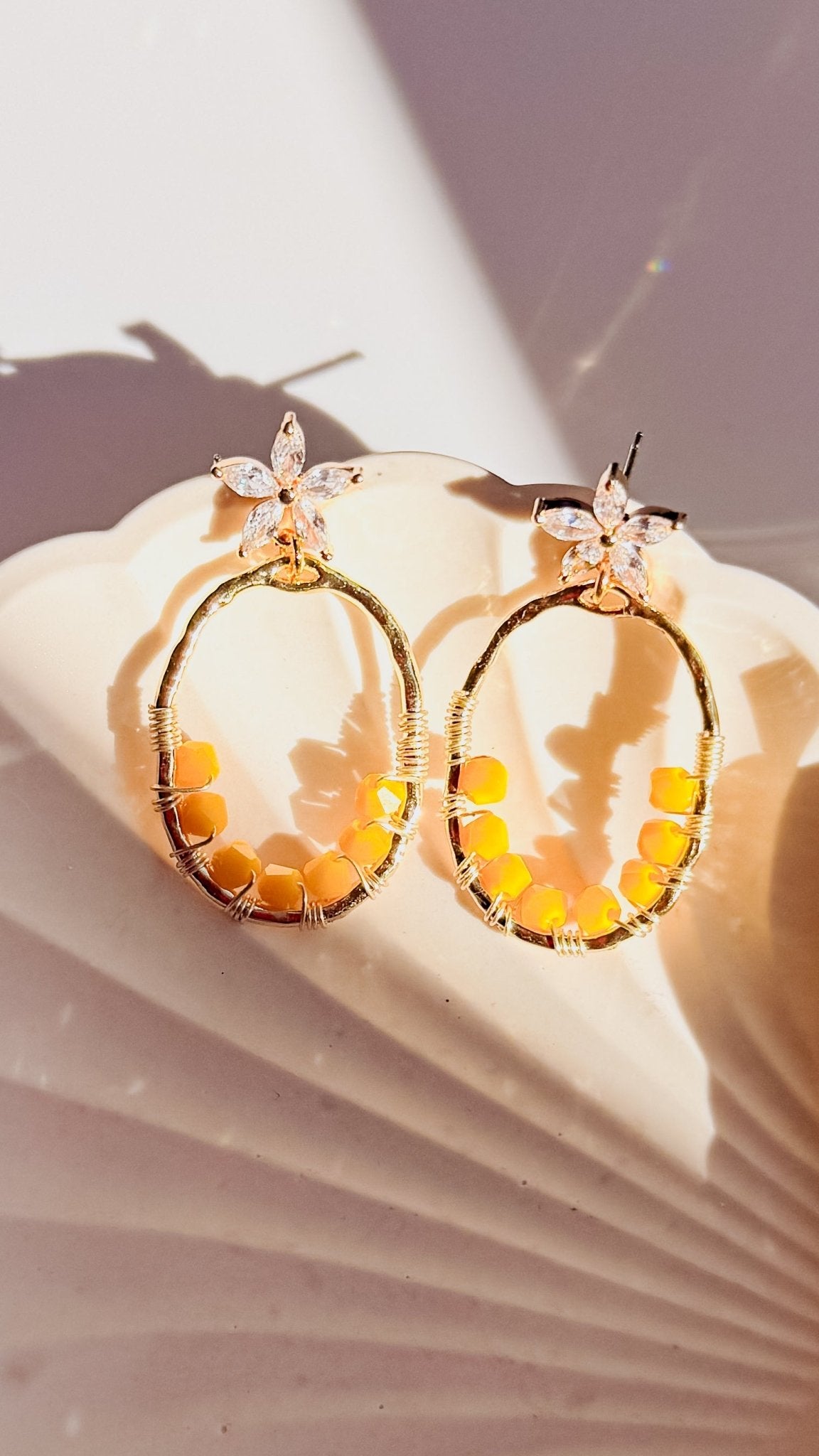 Sunny Marigold Cubic Zirconia Glass Earrings - Opal and Thread