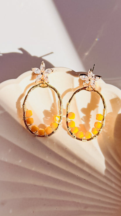 Sunny Marigold Cubic Zirconia Glass Earrings - Opal and Thread