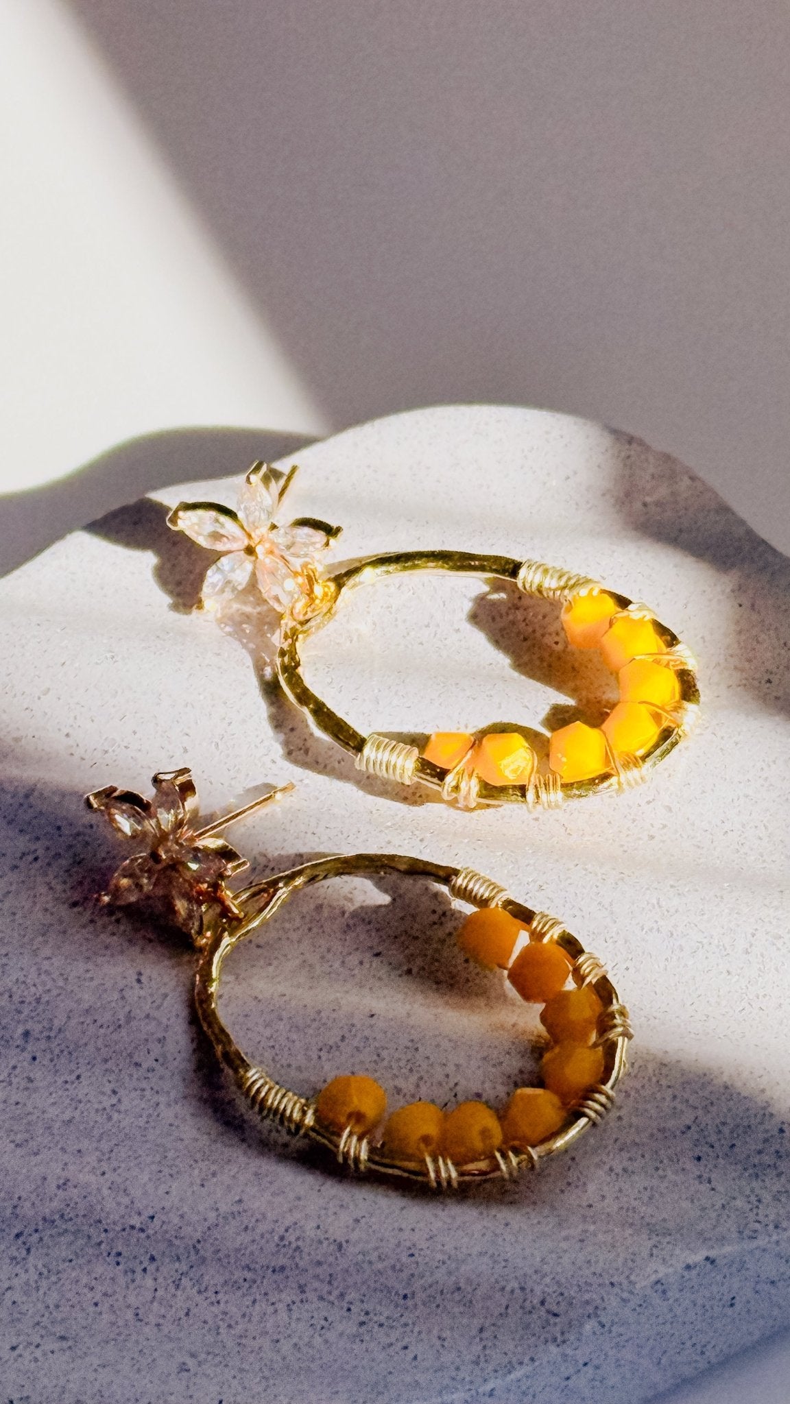Sunny Marigold Cubic Zirconia Glass Earrings - Opal and Thread