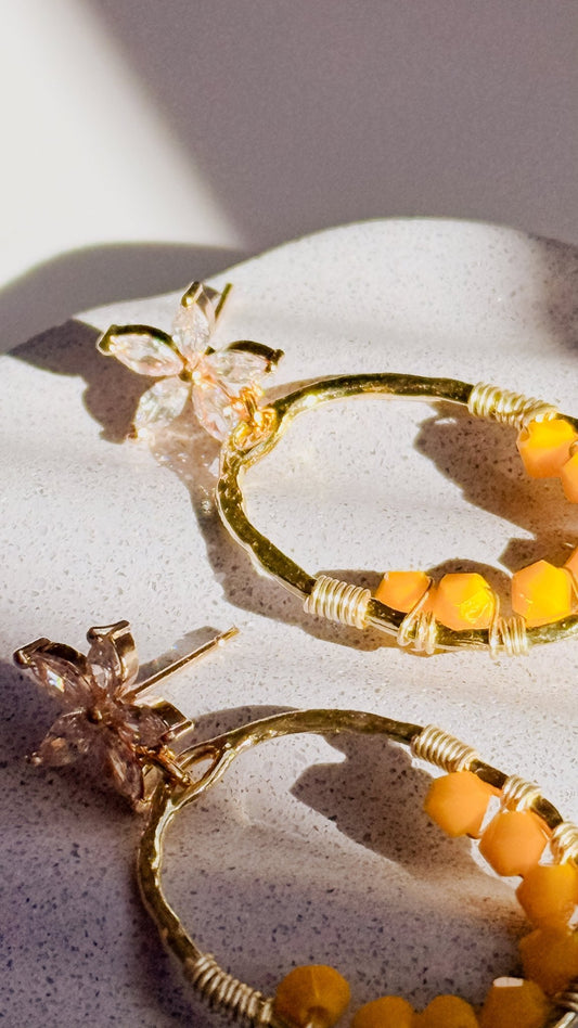 Sunny Marigold Cubic Zirconia Glass Earrings - Opal and Thread